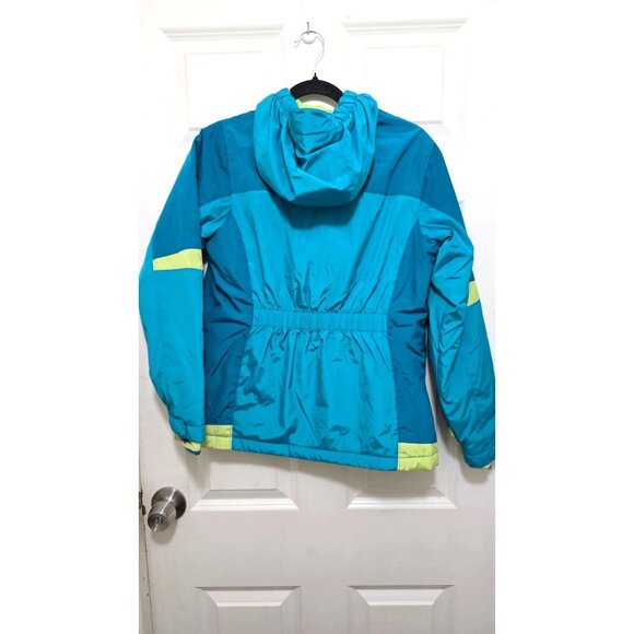 Land's End Kids Hooded Ski Winter Jacket Blue & Lime Green Size 14 - Picture 3 of 8
